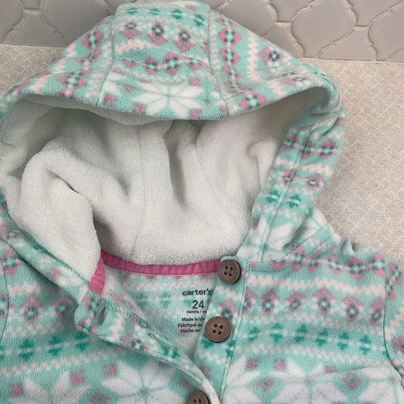 Carters Fleece Hooded Snowflake Onesie Size 18-24 months - Picture 4 of 8